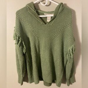 American Rag hooded fringe green sweater Small excellent condition